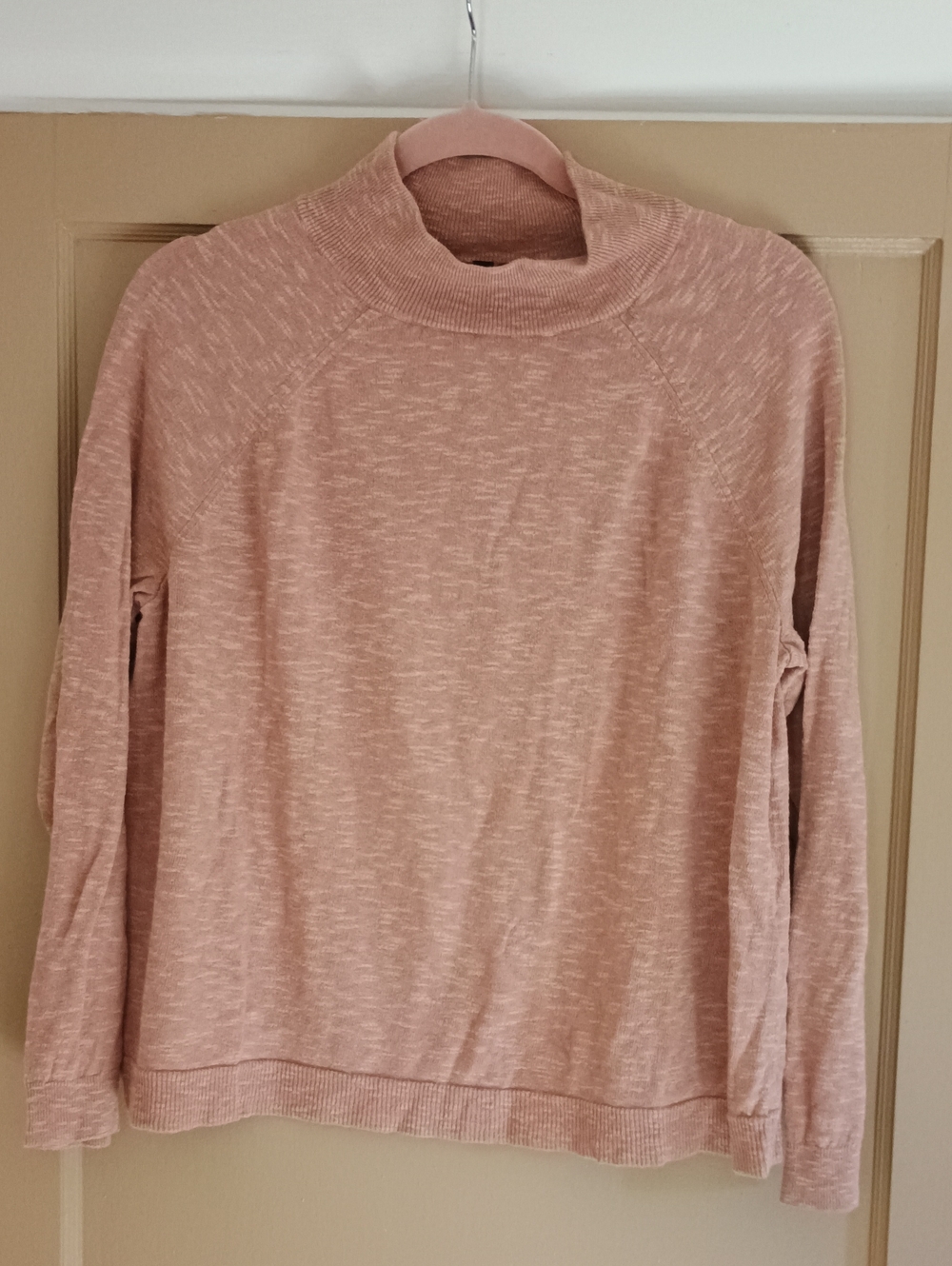 Eileen Fisher Women's L Peach Camel Organic Linen Cotton Mock Neck Sweater Nice!